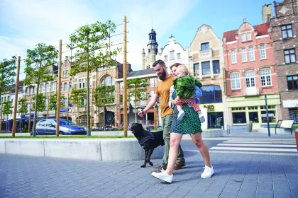 hondenwandeling in de stad
